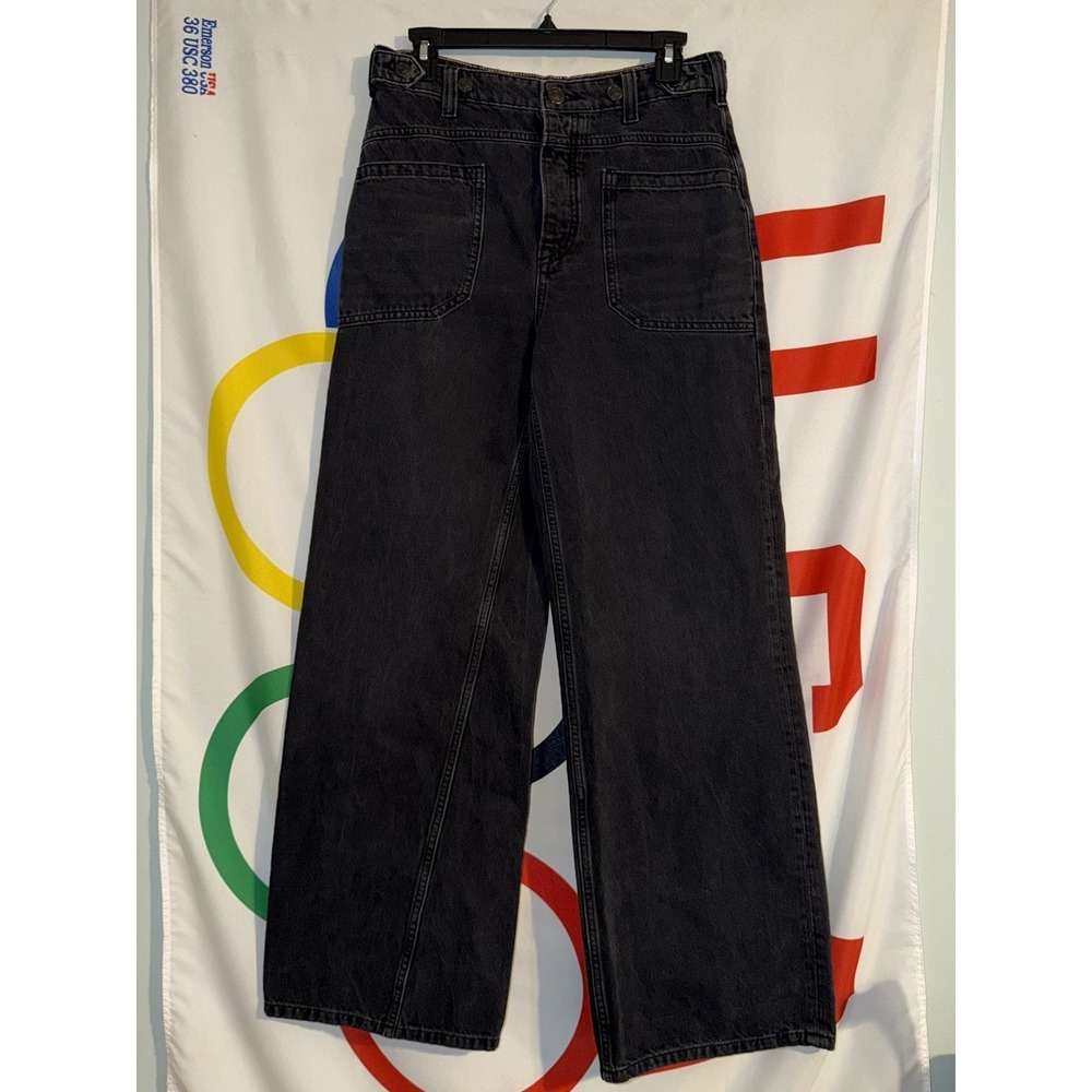 We The Free People Wide Leg Jeans Womens 27 Black Denim High Rise